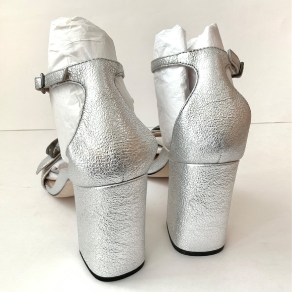 COACH Maya Signature C-Buckle Metallic Silver Leather Sandals Block Heel Pumps 6 - Picture 10 of 12
